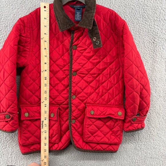 Polo Ralph Lauren Girls Red Quilted Barn Jacket Corduroy Collar Size 5 - Picture 11 of 13